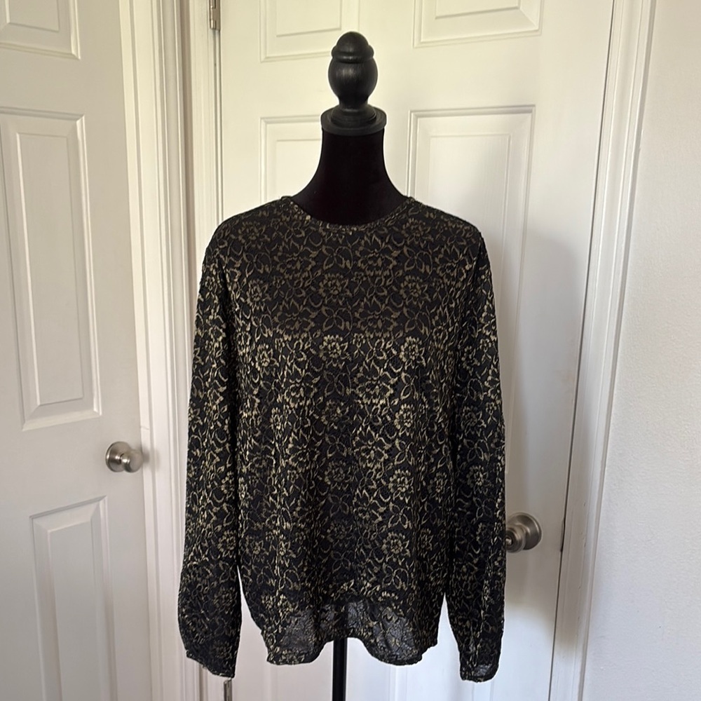 Jones New York Vintage Black and Gold Shimmer Blouse